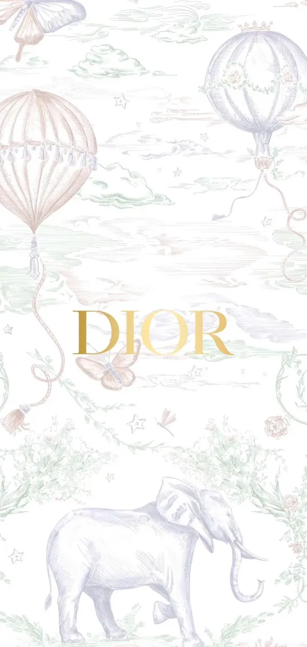 Một hình nền màu trắng và hình nền điện thoại dior vàng với voi và bóng bay