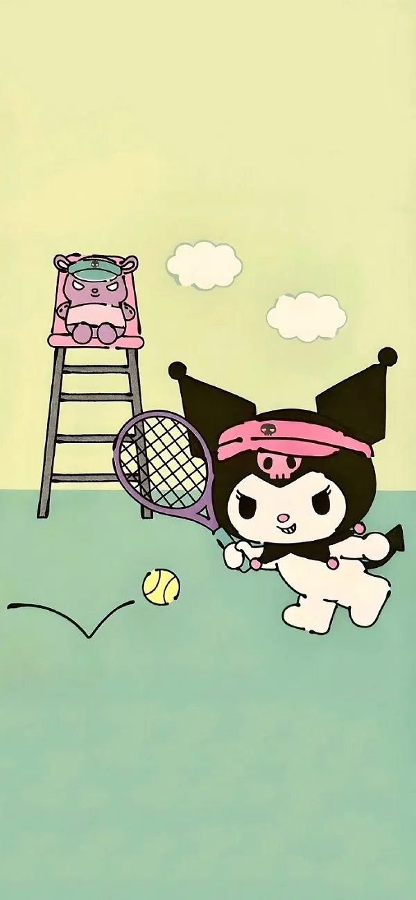 Một nhân vật hoạt hình hình nền điện thoại kuromi đang chơi tennis trong nước