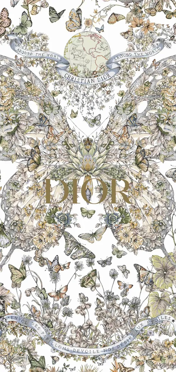 Một nền trắng với hoa văn hoa và lá hình nền dior cho iphone vàng