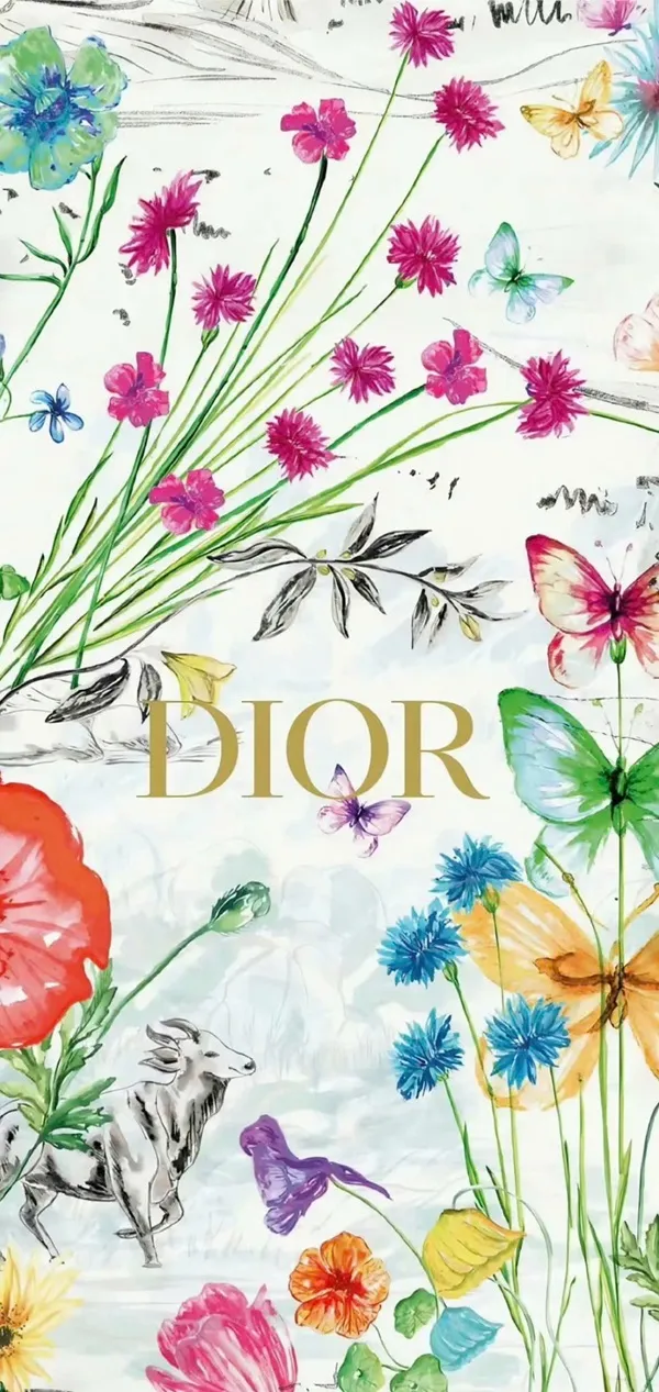 Một bức tranh về hoa và chim trên hình nền dior đẹp nền trắng