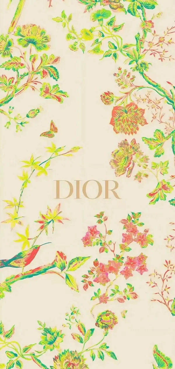 Một nền trắng với hình nền dior đẹp hoa và chim đầy màu sắc