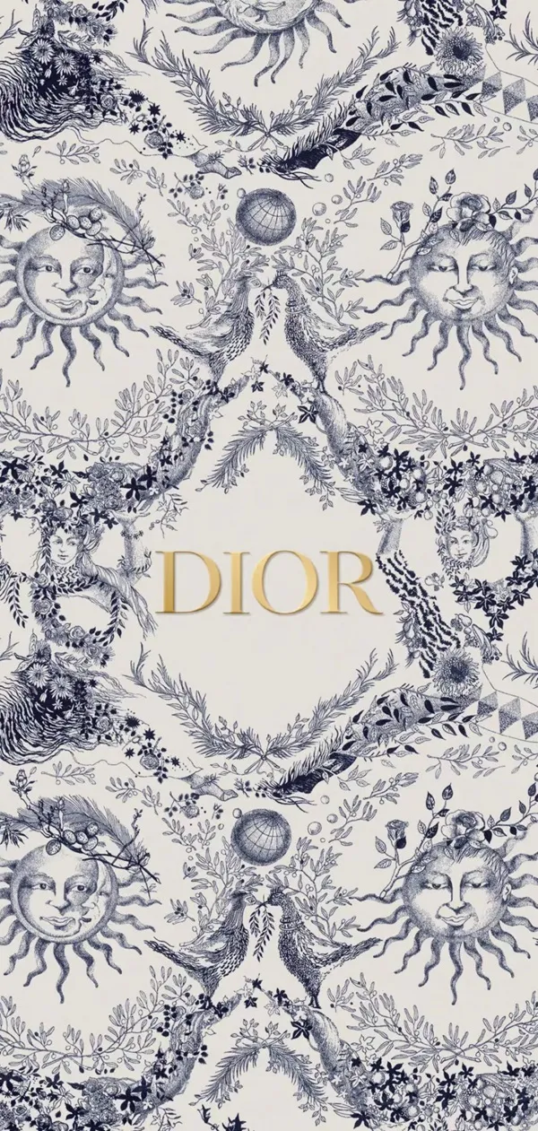 Một hình nền Dior hình nền màu xanh và trắng với hoa văn của chim và hoa