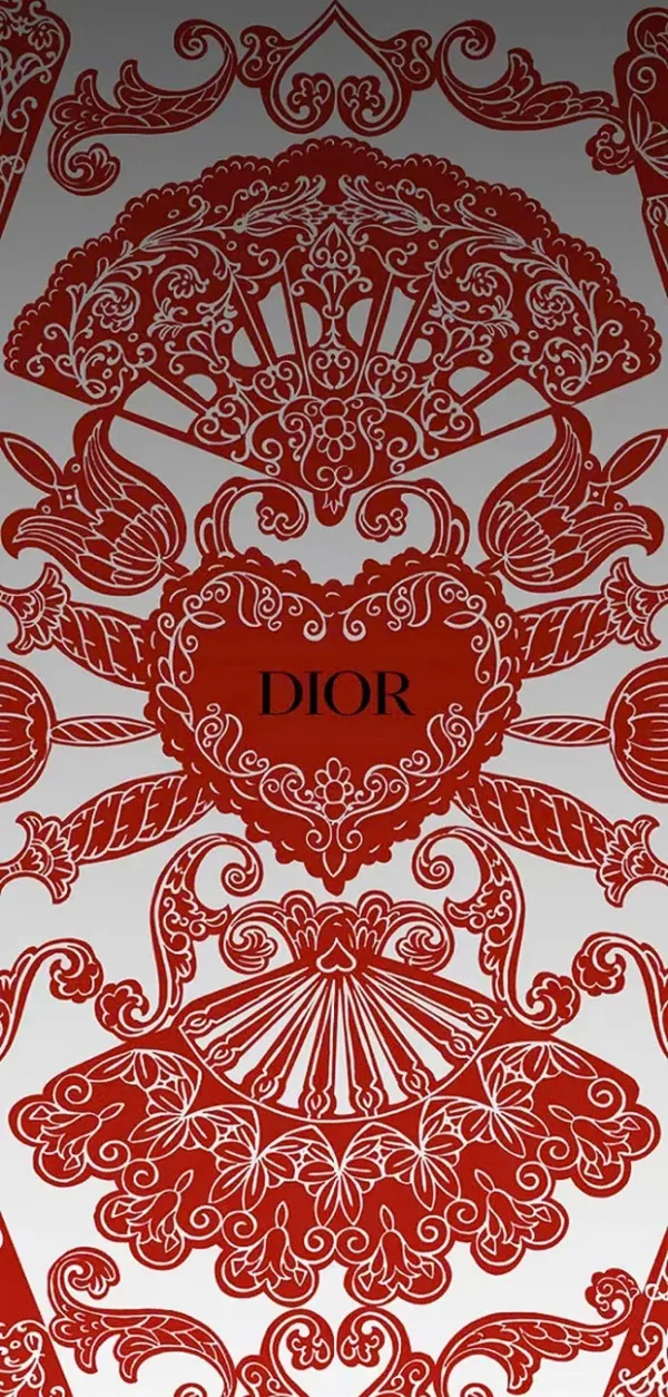 Một hoa văn màu đỏ và trắng với từ niềm vui hình nền Dior
