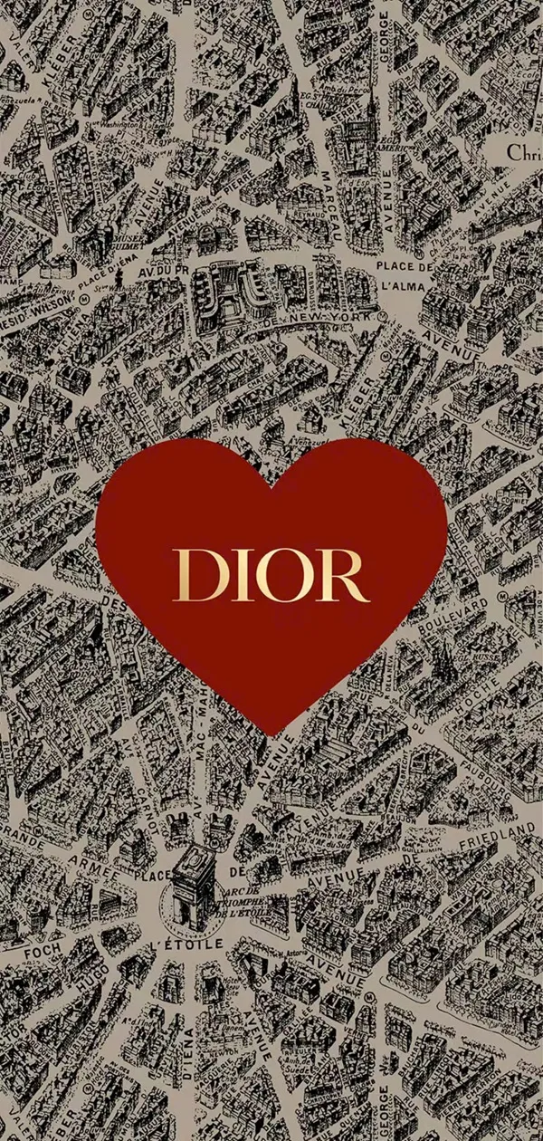 Một trái hình nền Dior tim với từ làm trên nó