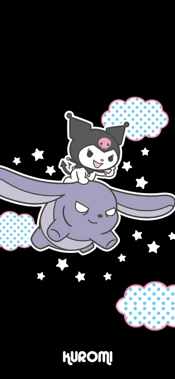 Một con mèo hoạt hình bay trên bầu hình nền kuromi cute trời