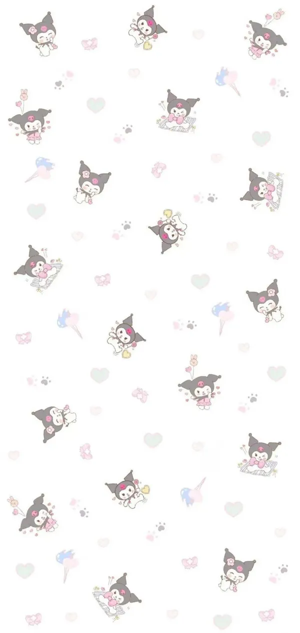 Một nền hình nền kuromi cute trắng với hoa văn của những con chim nhỏ và hoa