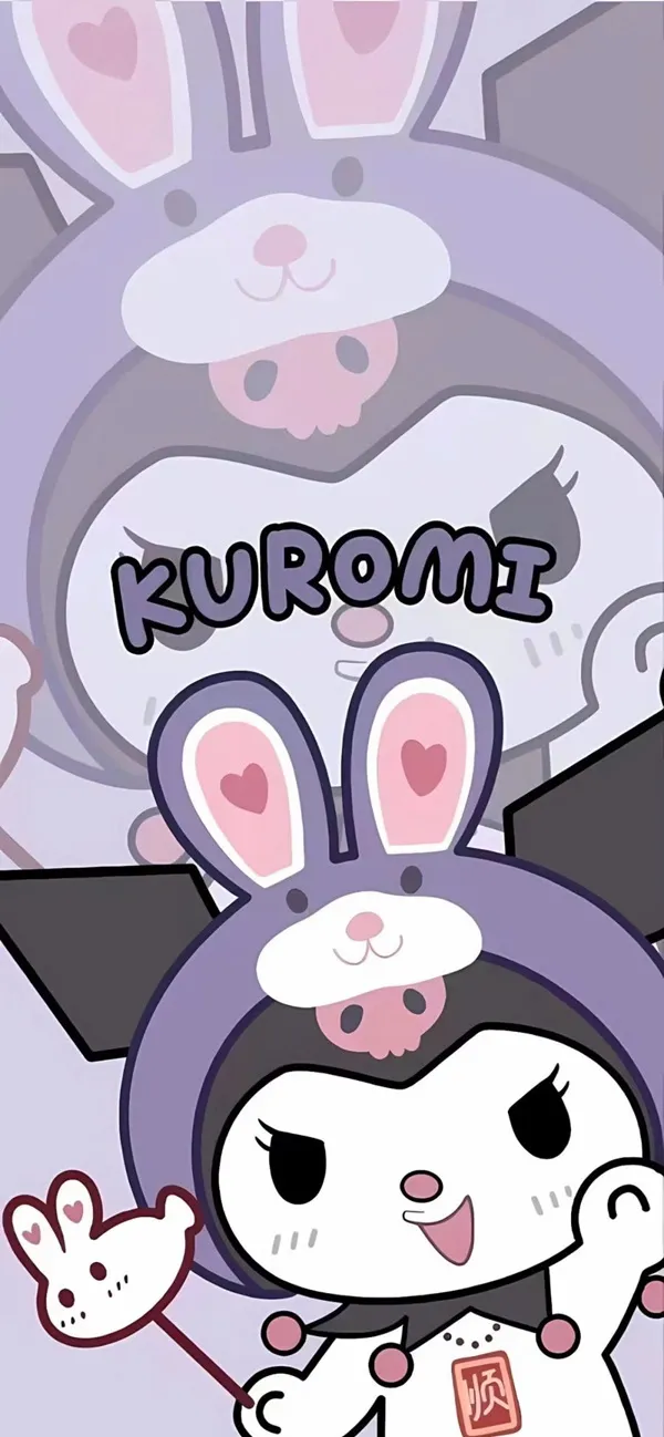Một nhân vật hoạt hình với một chú hình nền kuromi cute thỏ và một chú thỏ