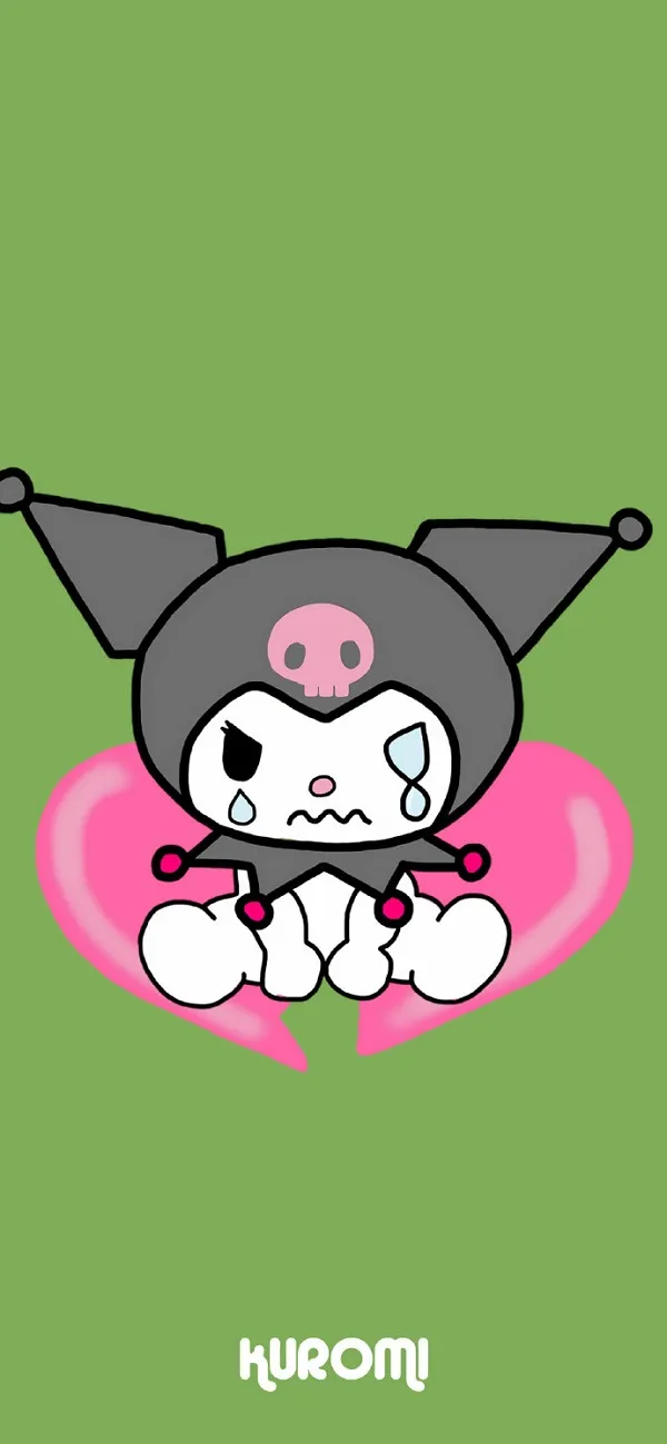 Một nhân vật hoạt hình với trái tim màu hồng hình nền kuromi cute trên đó