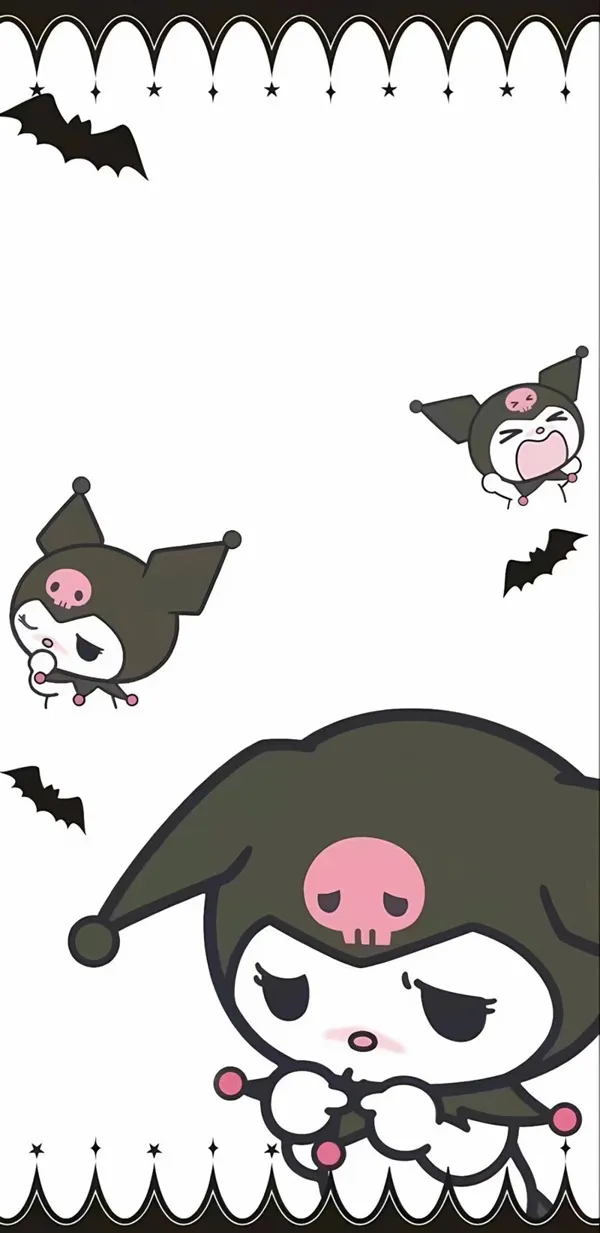 Một nhân hình nền Kuromi vật hoạt hình với một con dơi và dơi