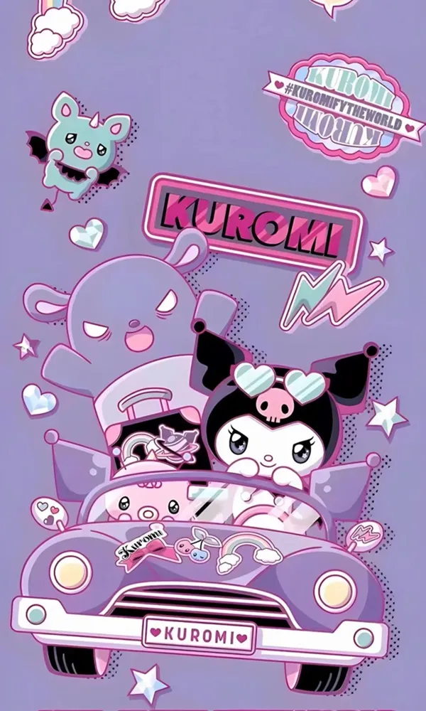Hình nền Kuromi Một nhân vật hoạt hình đang lái xe ô tô