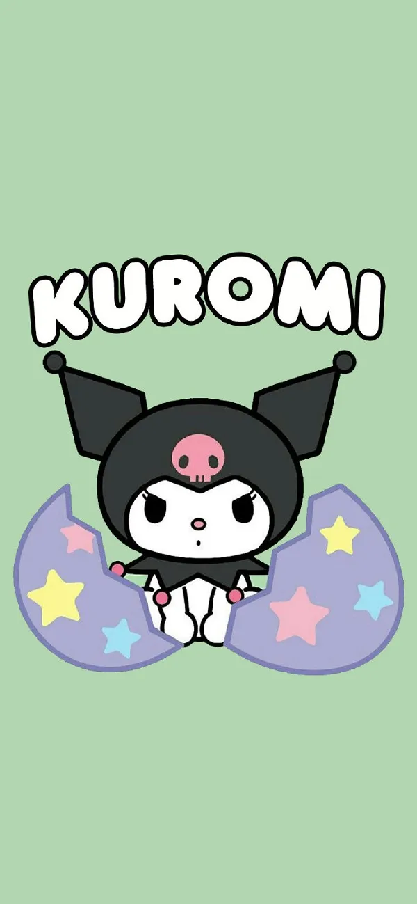 Một nhân vật hoạt hình với một chiếc nơ hình nền kuromi và cinnamoroll buộc quanh cổ