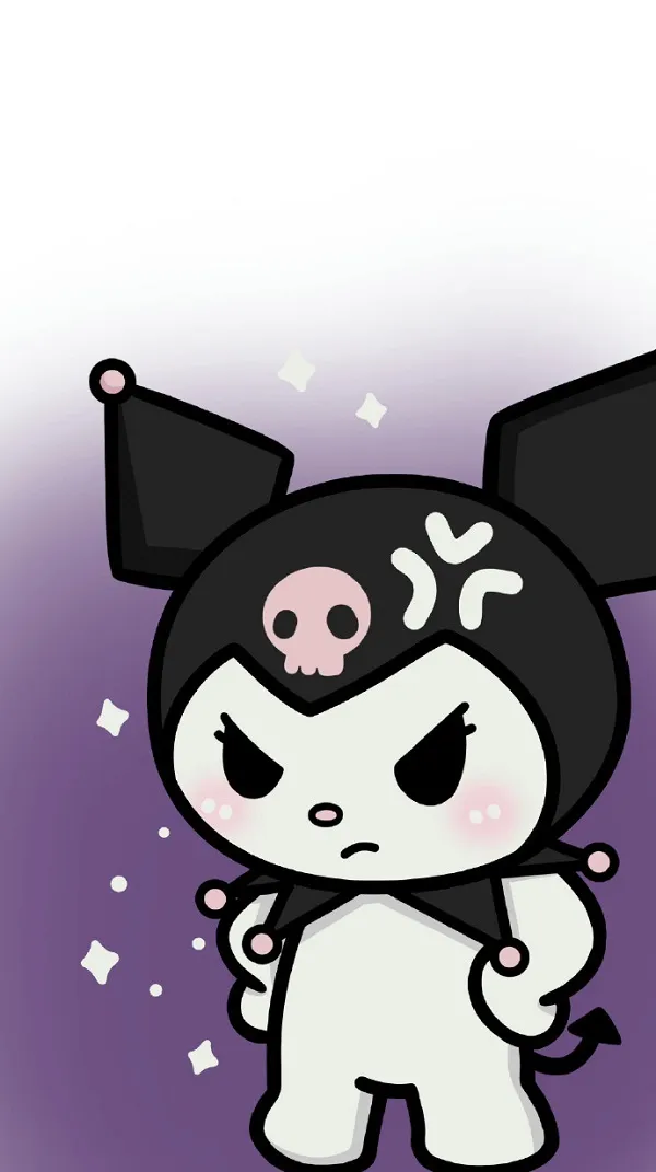 Một nhân vật hoạt hình với khuôn mặt đen hình nền kuromi và cinnamoroll trắng