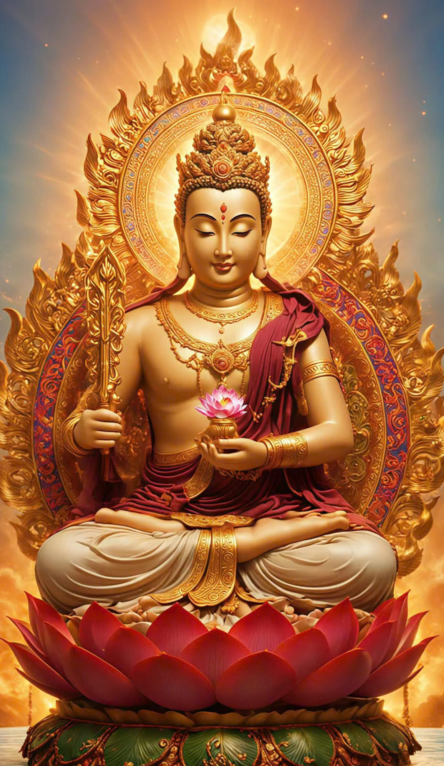 Hình nền phật Một bức tượng Phật ngồi trên đỉnh Lotus
