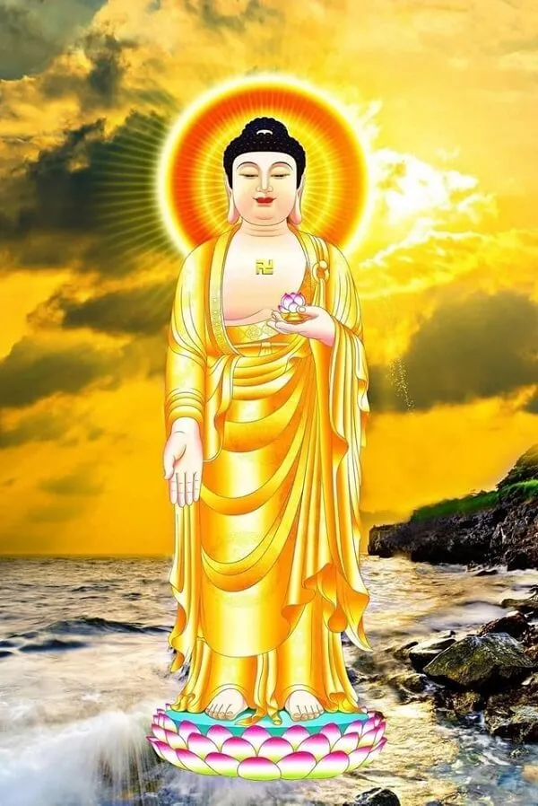 Một bức tượng Phật trên bãi biển hình nền phật