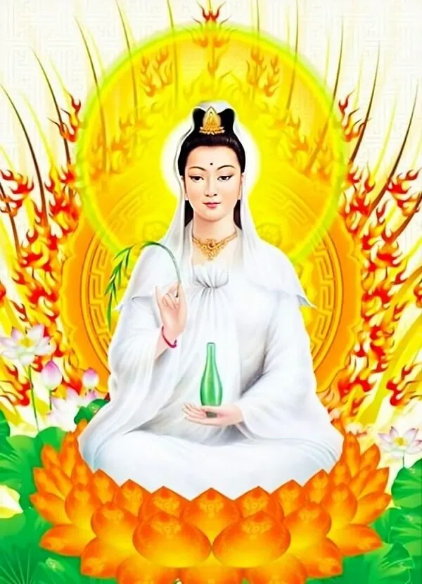 Một người phụ nữ mặc váy hình nền phật trắng ngồi trên sen