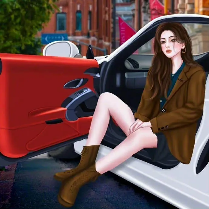 Có một người phụ nữ ngồi trên ghế xe của tài xế